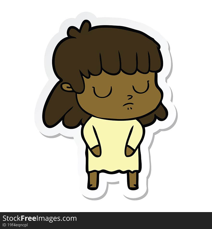 sticker of a cartoon indifferent woman