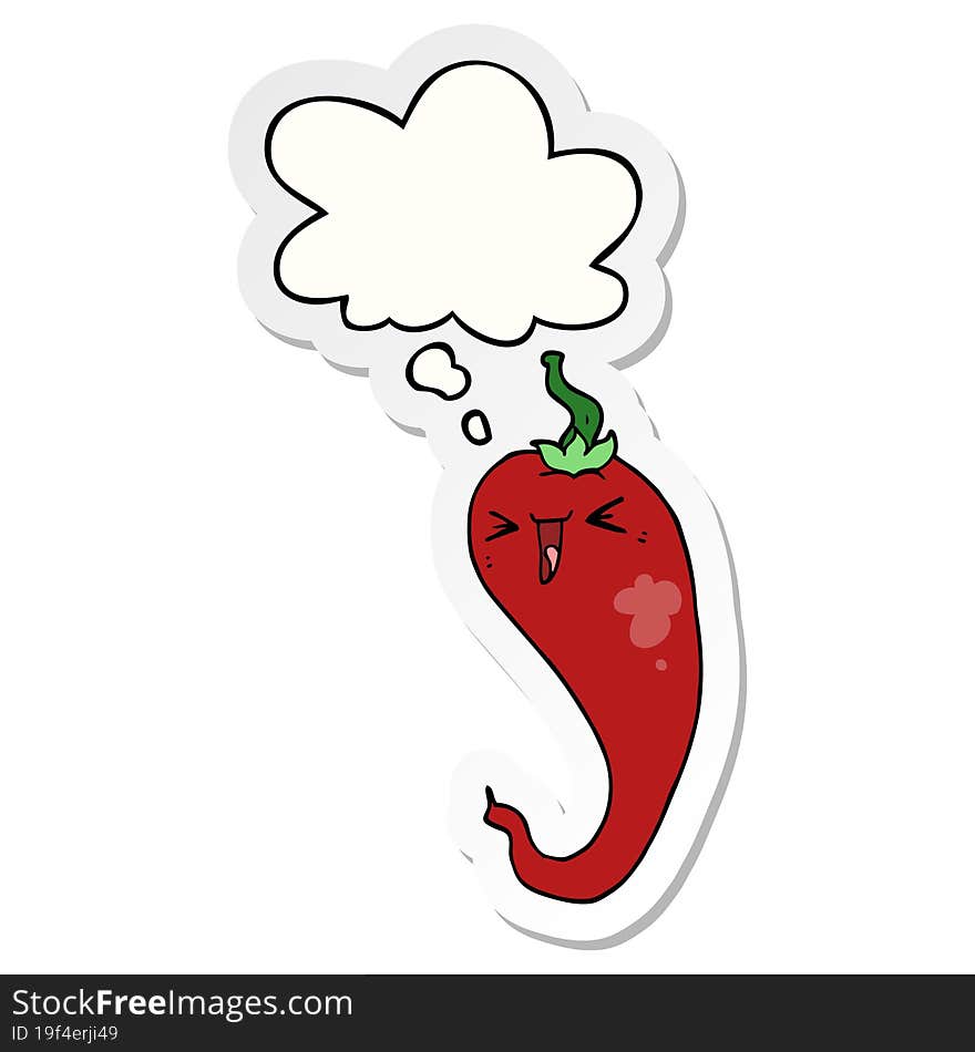 Cartoon Hot Chili Pepper And Thought Bubble As A Printed Sticker