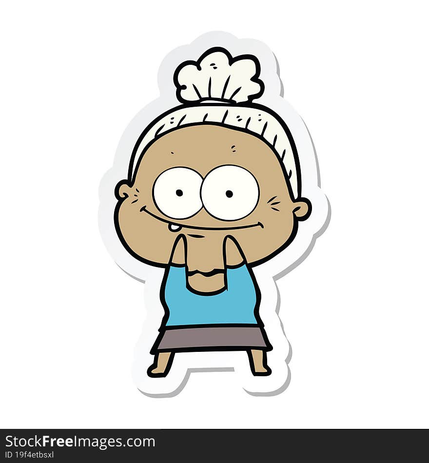 sticker of a cartoon happy old woman