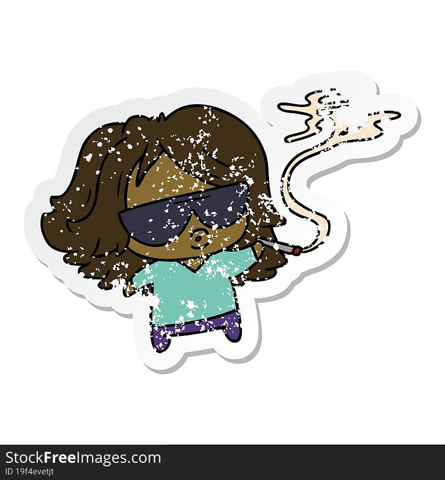 distressed sticker cartoon cute kawaii smoking a joint