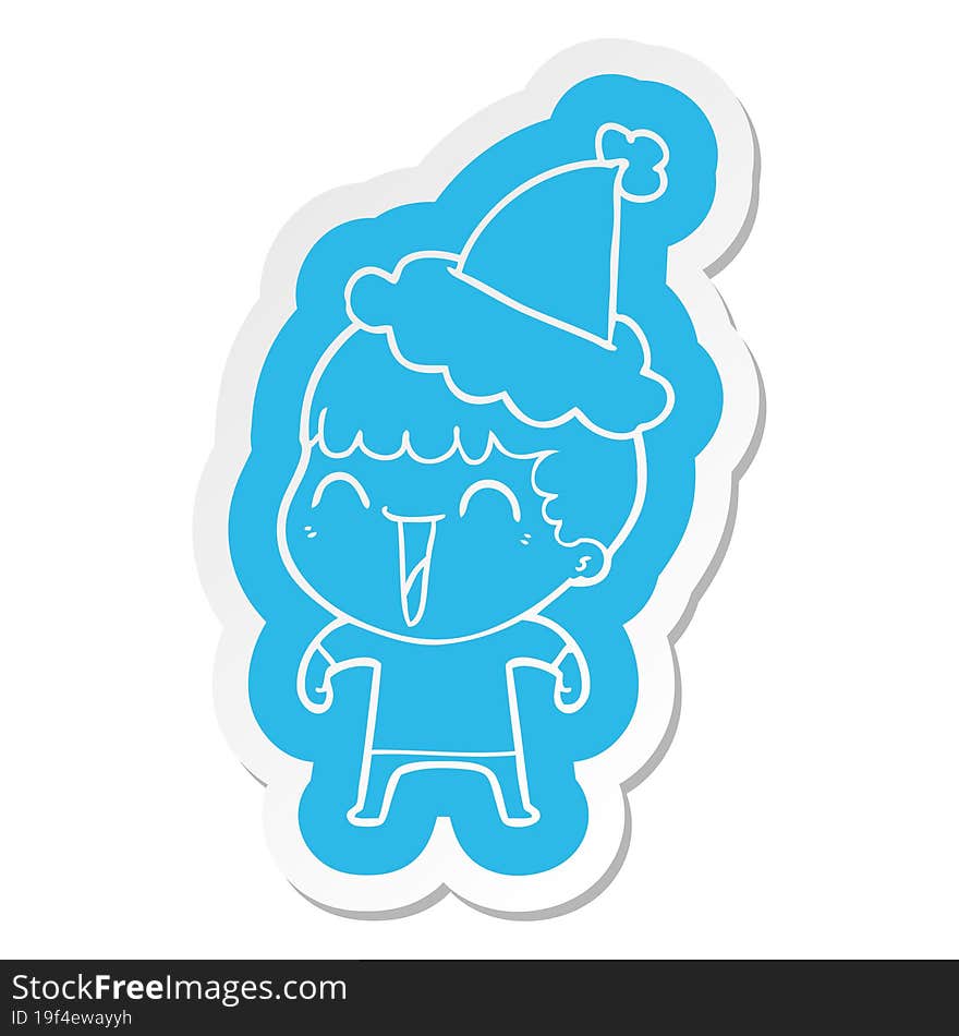 Cartoon  Sticker Of A Happy Man Wearing Santa Hat