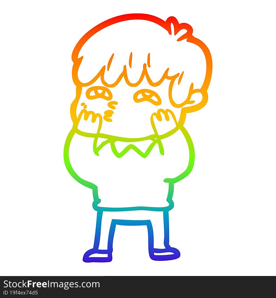 rainbow gradient line drawing cartoon curious man