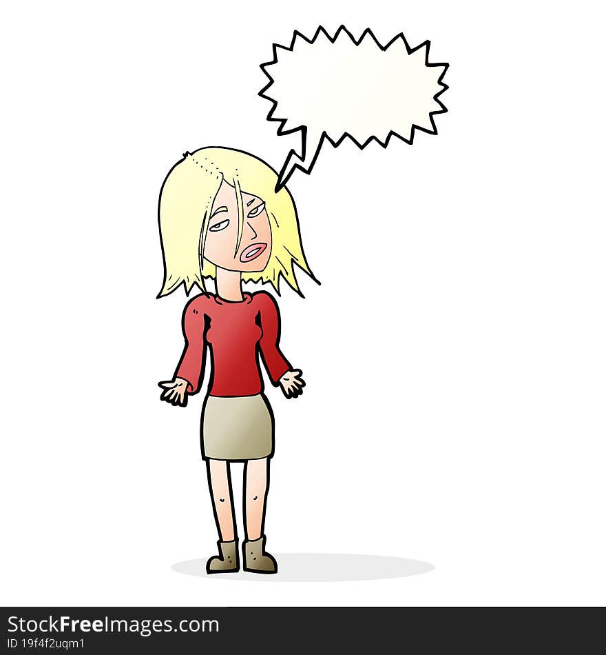 Cartoon Woman Shrugging Shoulders With Speech Bubble