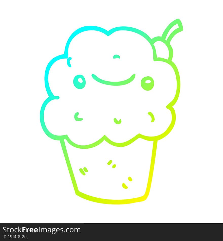 cold gradient line drawing of a cartoon cupcake