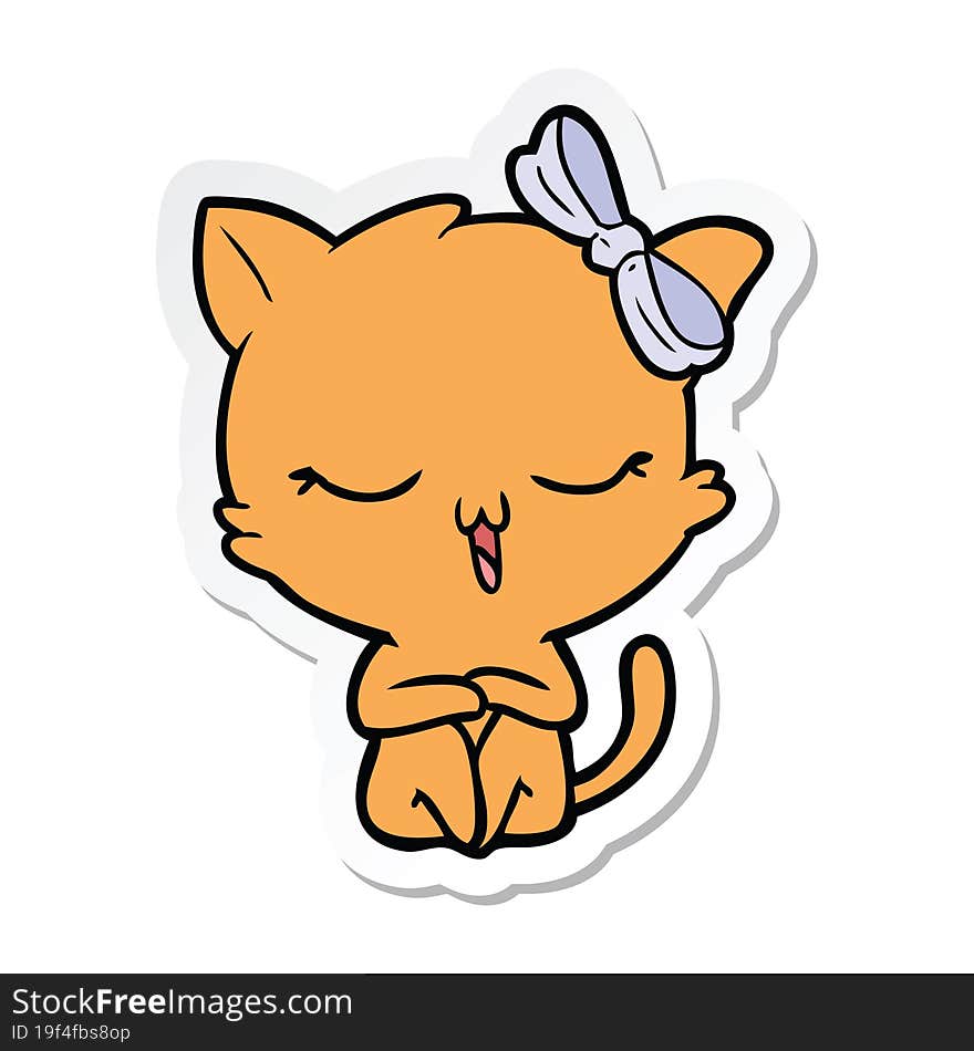 sticker of a cartoon cat with bow on head