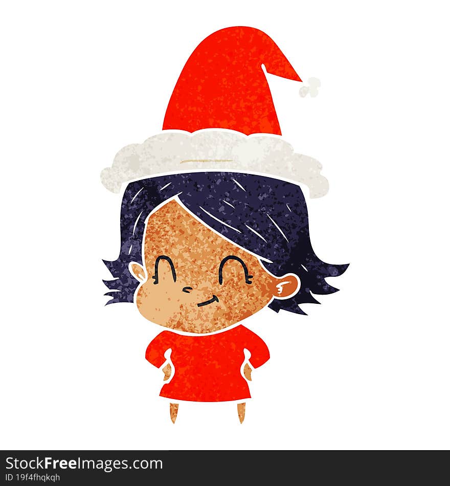 retro cartoon of a friendly girl wearing santa hat