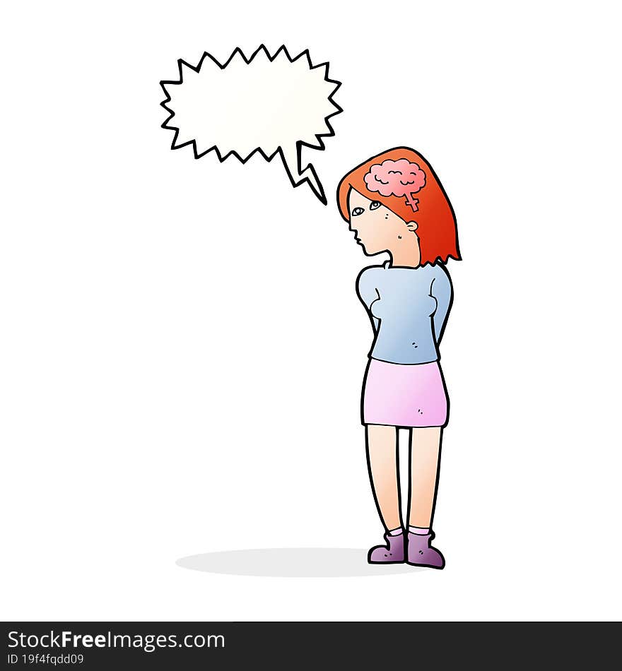 cartoon brainy woman with speech bubble