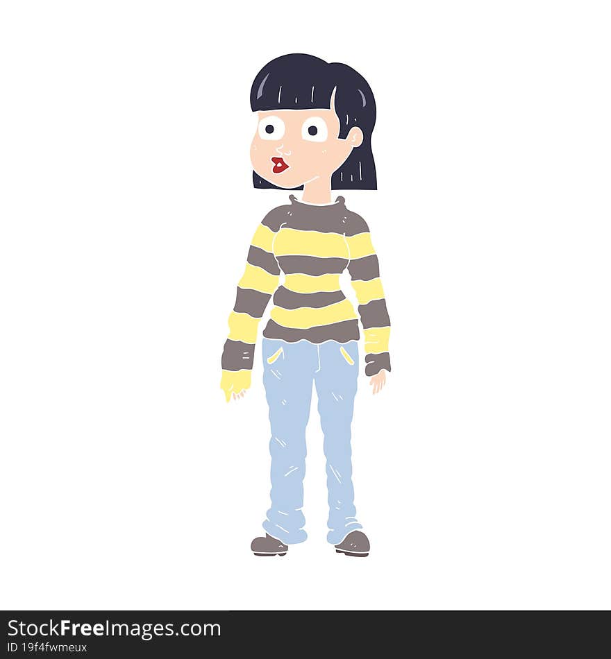 flat color illustration of woman in casual clothes. flat color illustration of woman in casual clothes