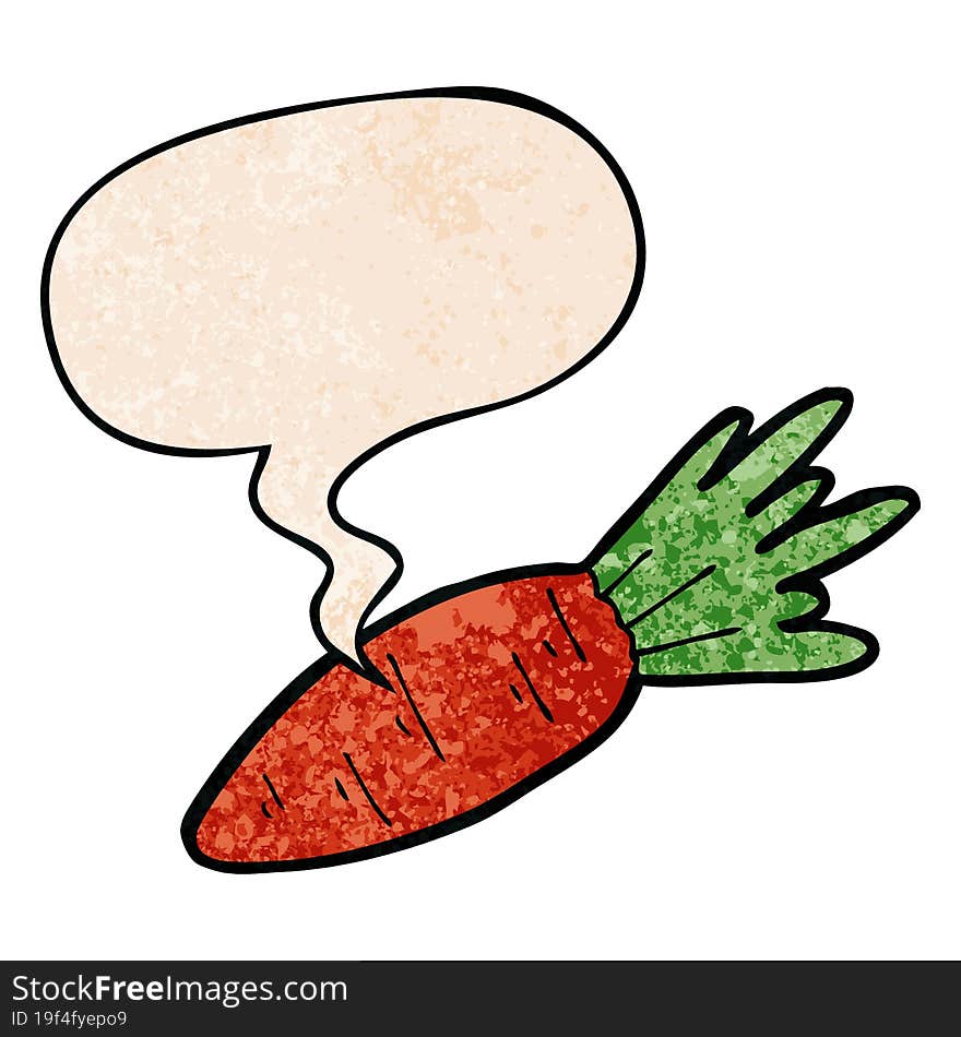 cartoon carrot and speech bubble in retro texture style