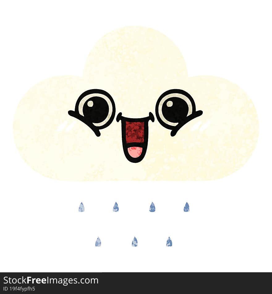 Retro Illustration Style Cartoon Rain Cloud