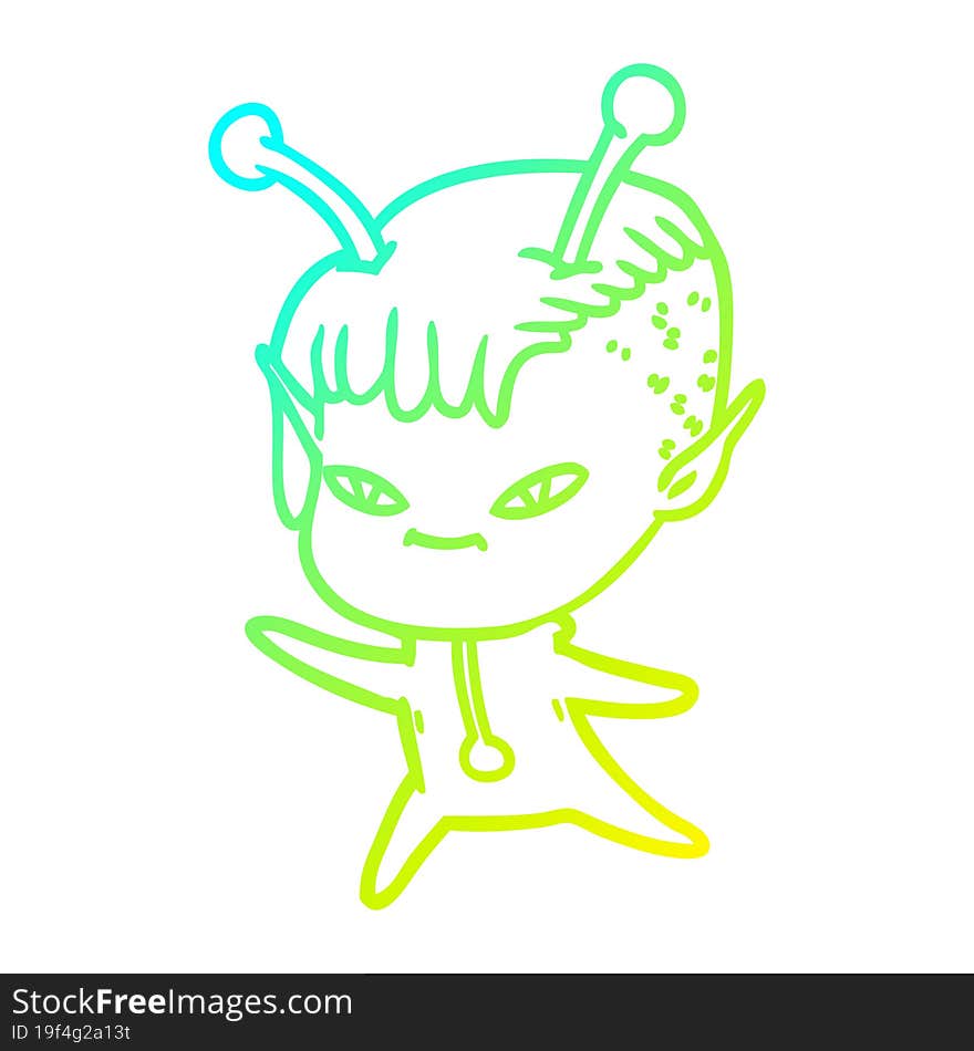 cold gradient line drawing cute cartoon alien girl