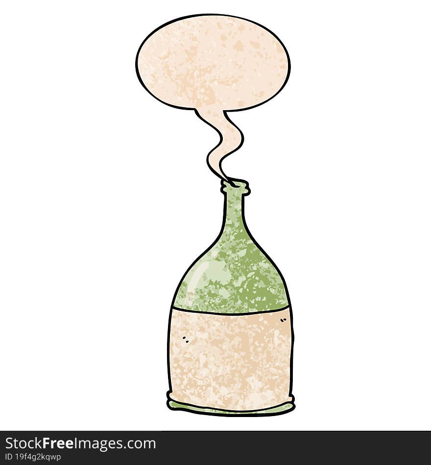 cartoon bottle and speech bubble in retro texture style