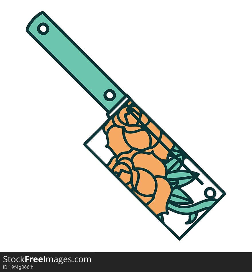 tattoo style icon of a cleaver and flowers