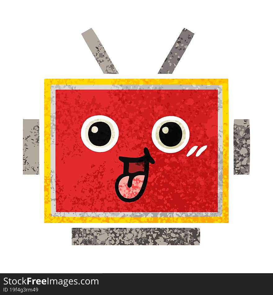 Retro Illustration Style Cartoon Robot Head