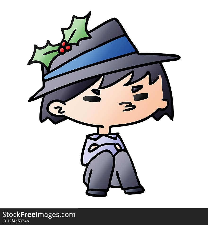 hand drawn christmas gradient cartoon of kawaii boy