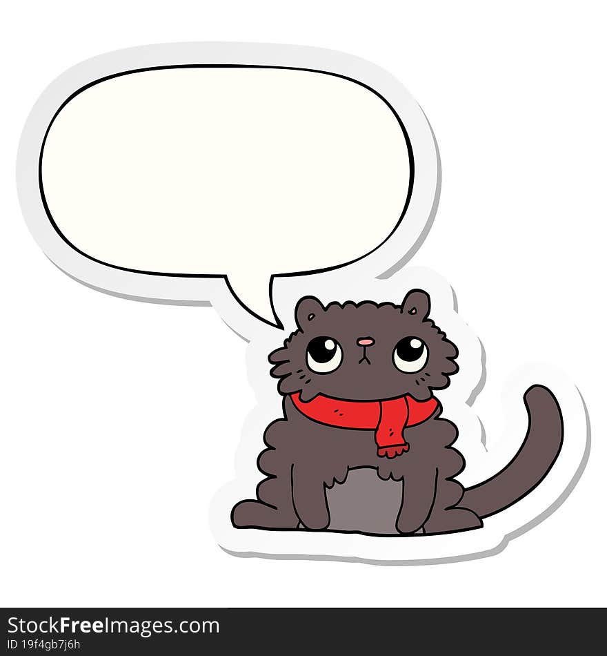 cartoon cat with speech bubble sticker. cartoon cat with speech bubble sticker