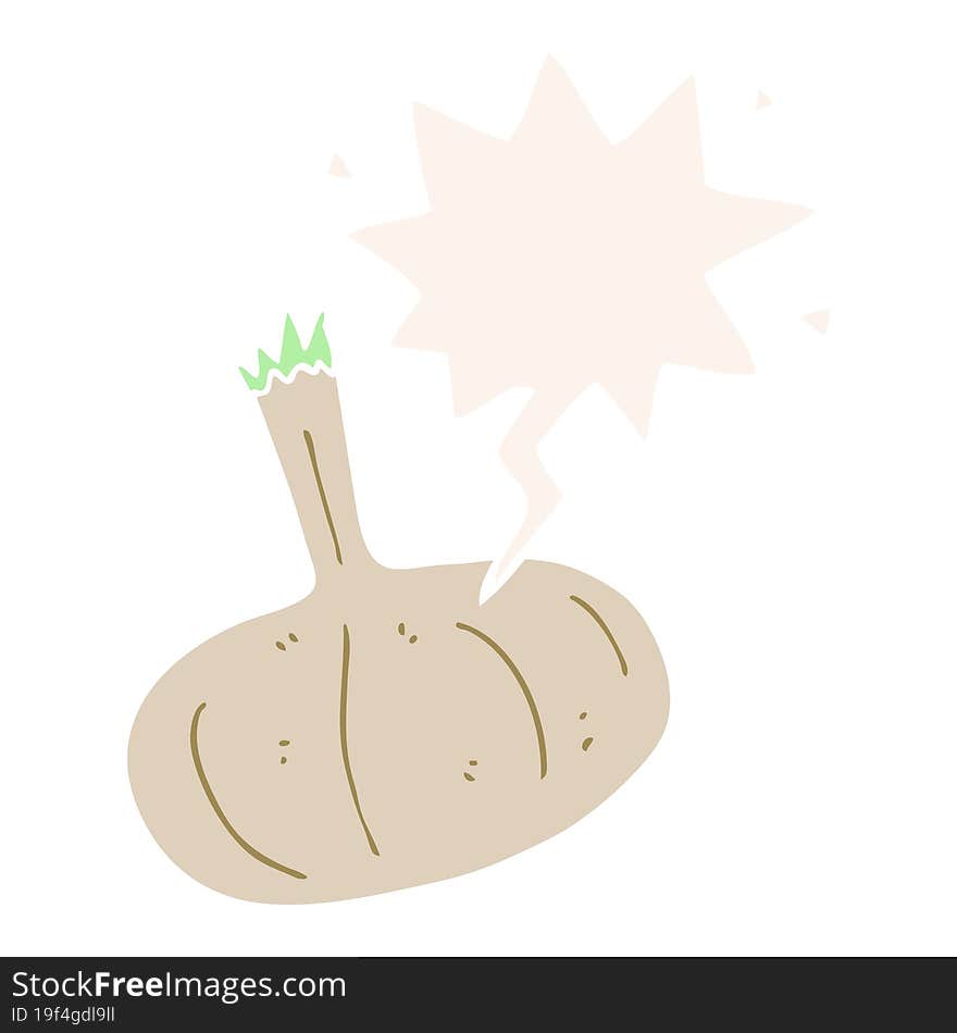 cartoon onion and speech bubble in retro style