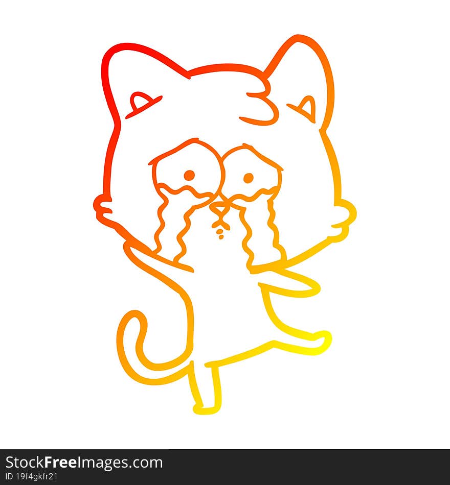 warm gradient line drawing cartoon crying cat