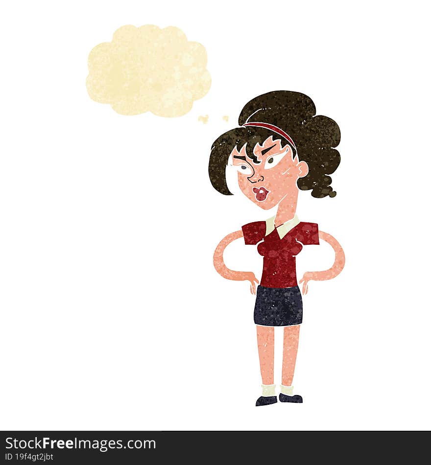 Cartoon Woman With Hands On Hips With Thought Bubble