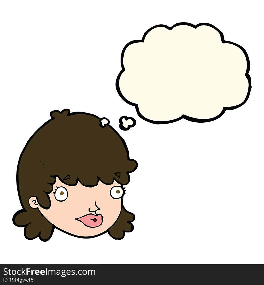 cartoon staring girl with thought bubble