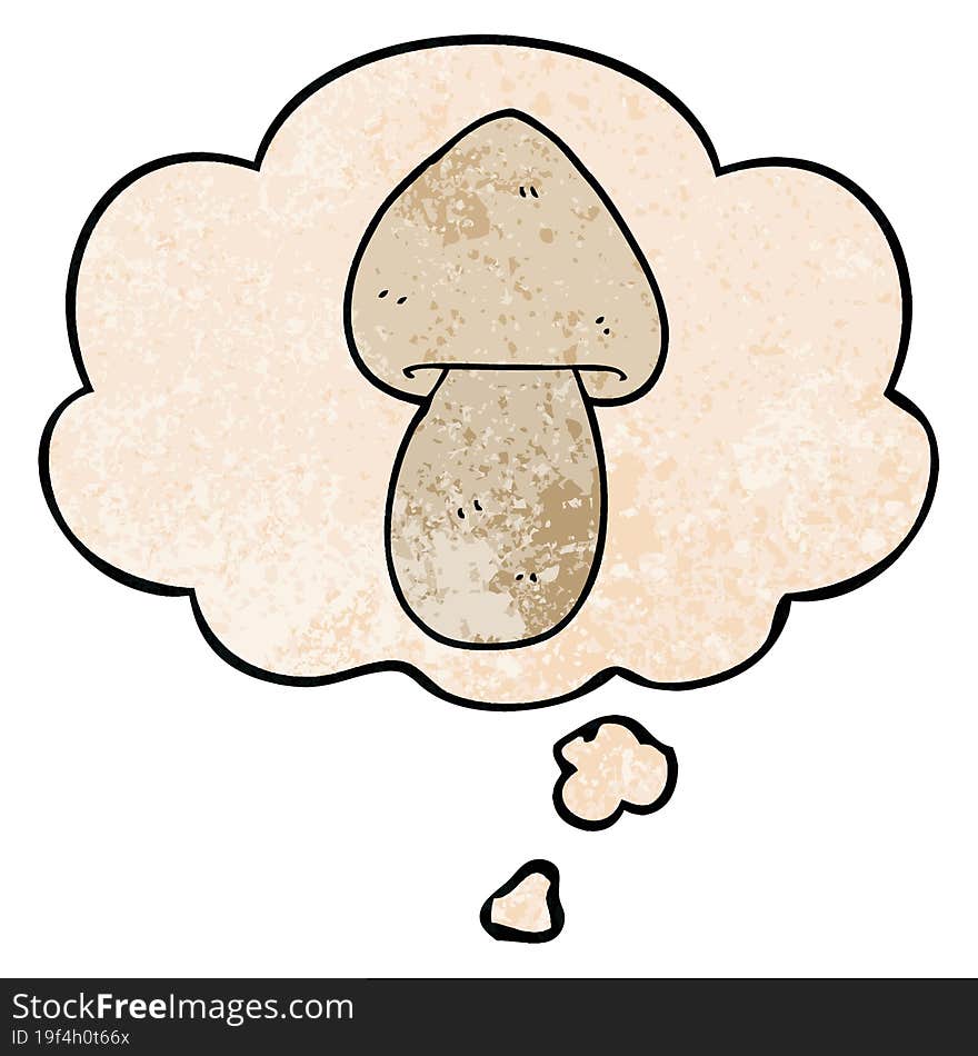 cartoon mushroom with thought bubble in grunge texture style. cartoon mushroom with thought bubble in grunge texture style