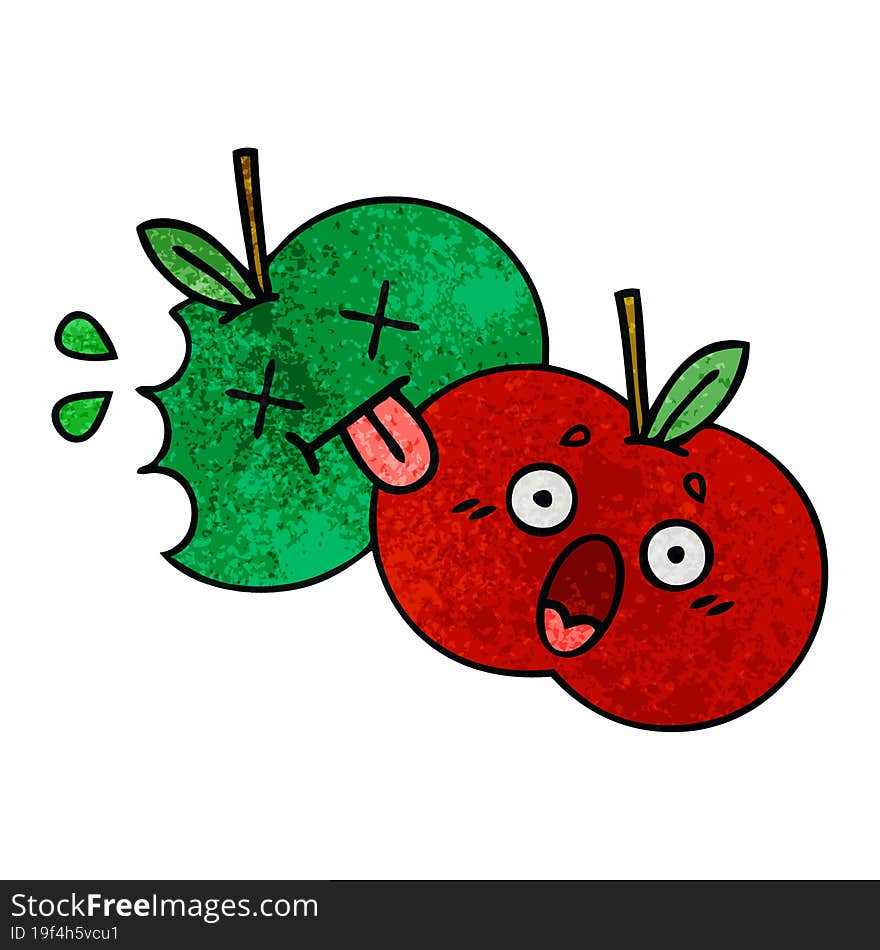 retro grunge texture cartoon juicy apple