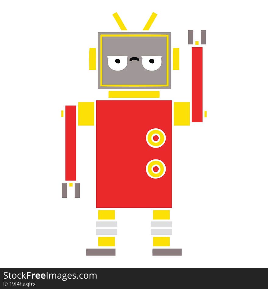 flat color retro cartoon annoyed robot