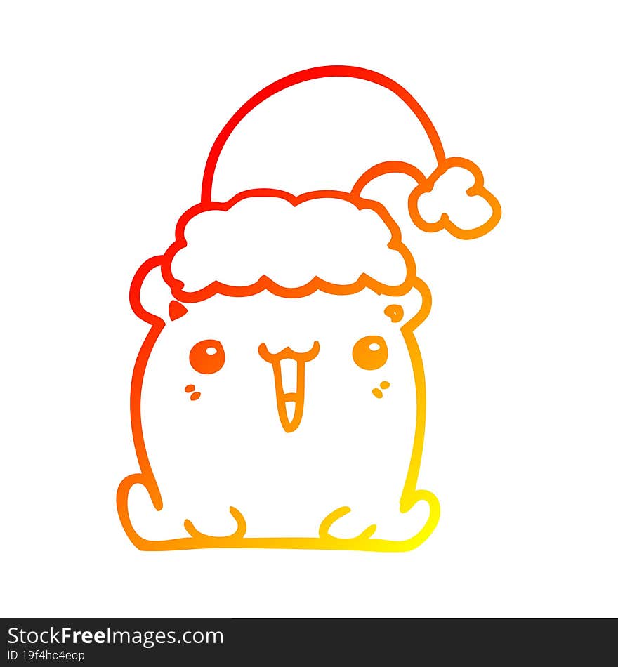 warm gradient line drawing cute cartoon bear with christmas hat