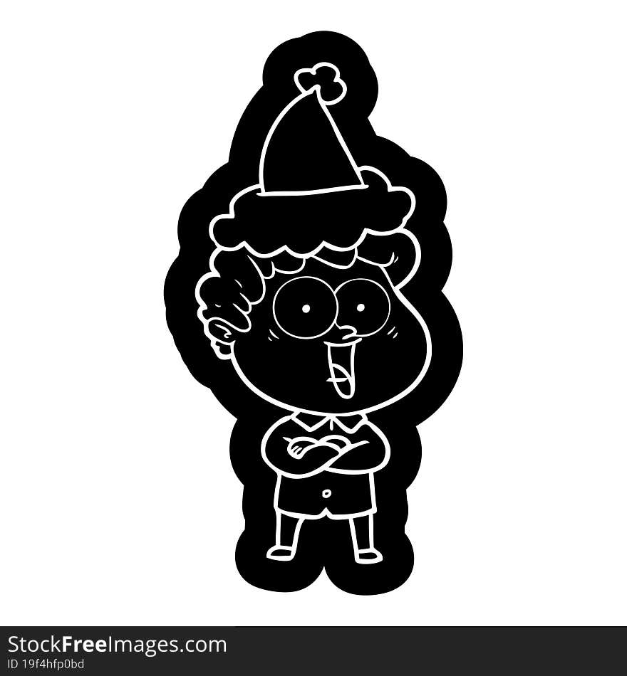 cartoon icon of a happy man wearing santa hat