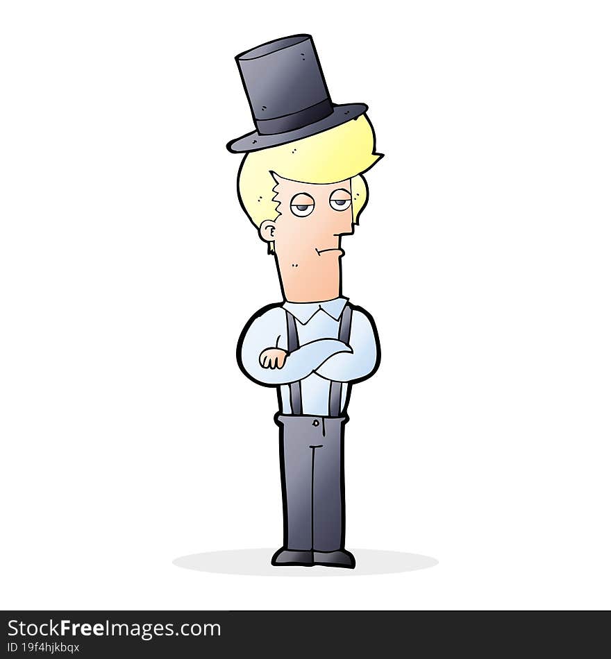 cartoon man wearing braces and top hat