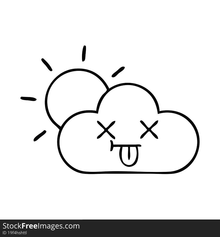 Line Drawing Cartoon Storm Cloud And Sun