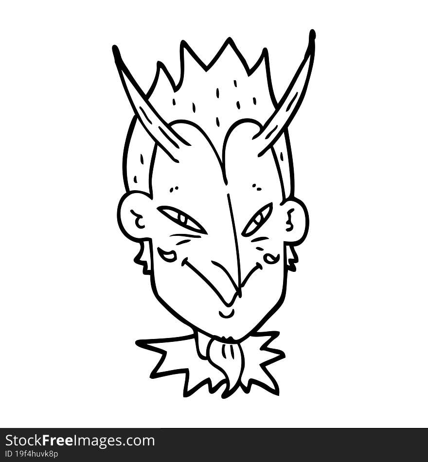 Line Drawing Cartoon Devil Face