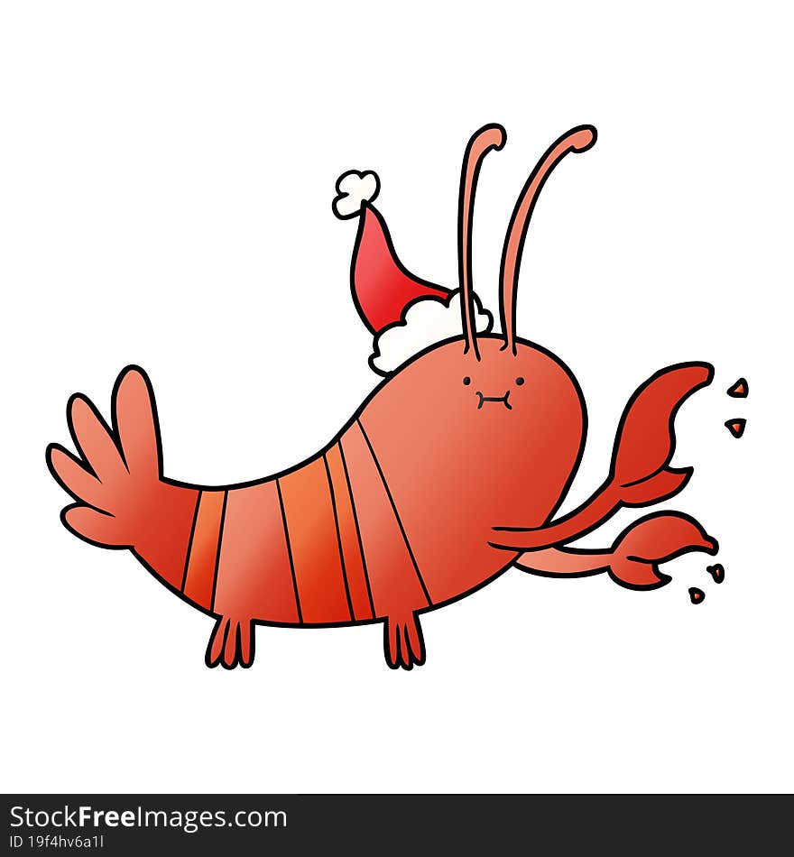 gradient cartoon of a lobster wearing santa hat