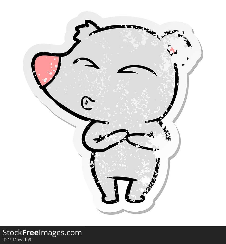 Distressed Sticker Of A Cartoon Whistling Bear