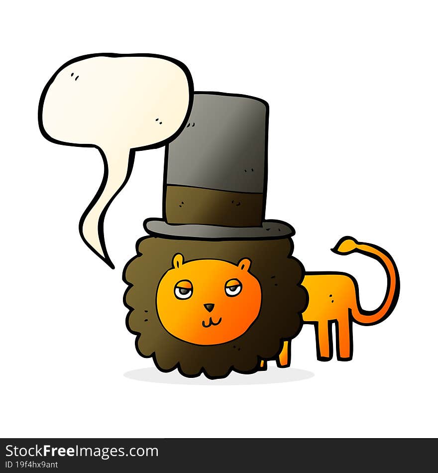 cartoon lion in top hat with speech bubble