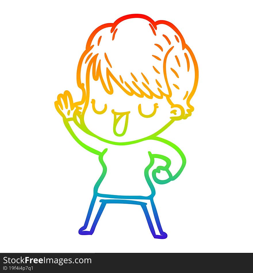 rainbow gradient line drawing of a cartoon woman talking