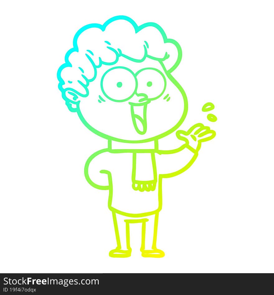 Cold Gradient Line Drawing Cartoon Happy Man