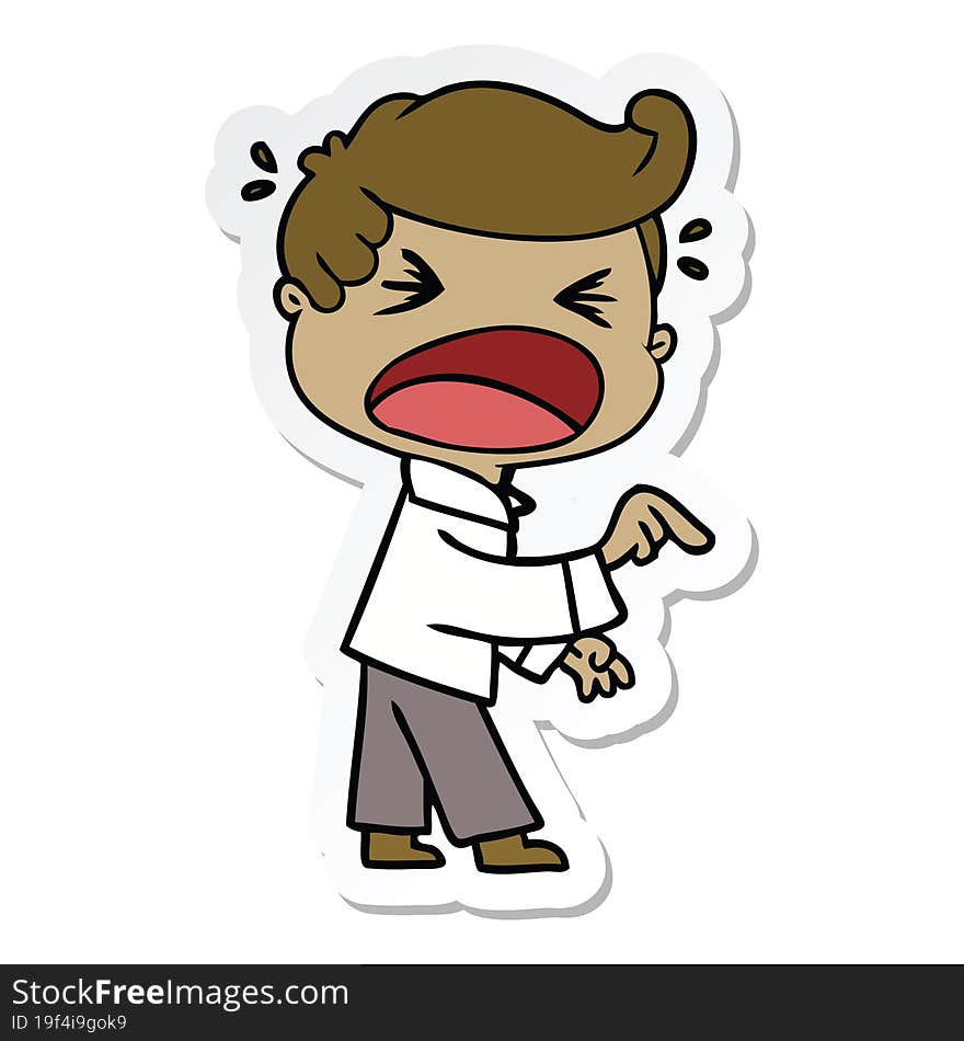 sticker of a cartoon shouting man pointing finger