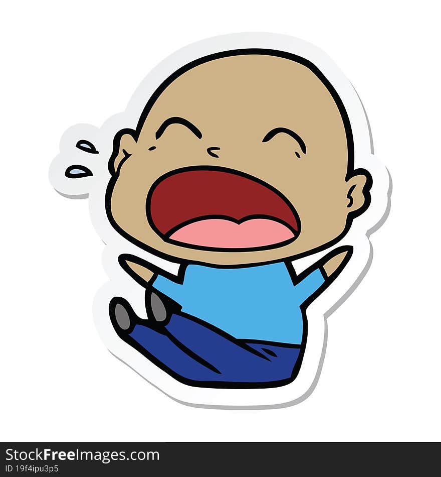 sticker of a cartoon shouting bald man