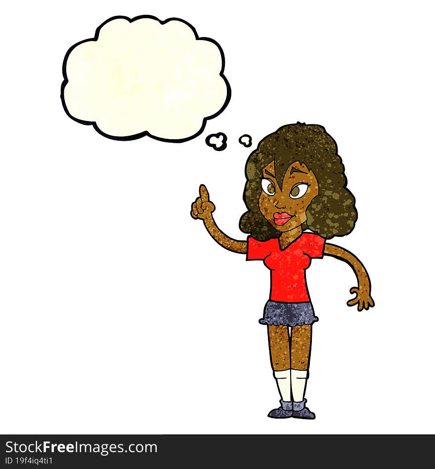 cartoon pretty woman with idea with thought bubble