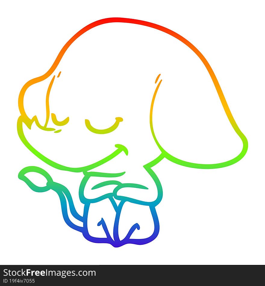 rainbow gradient line drawing cartoon smiling elephant