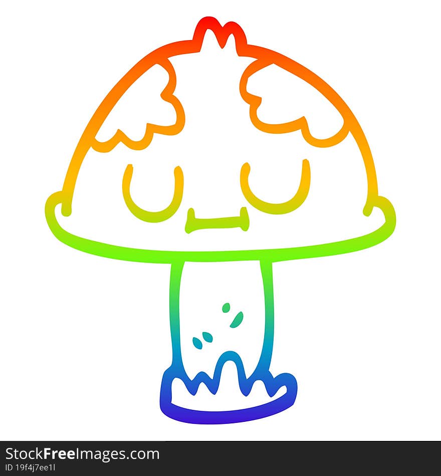 rainbow gradient line drawing of a cartoon cute mushroom