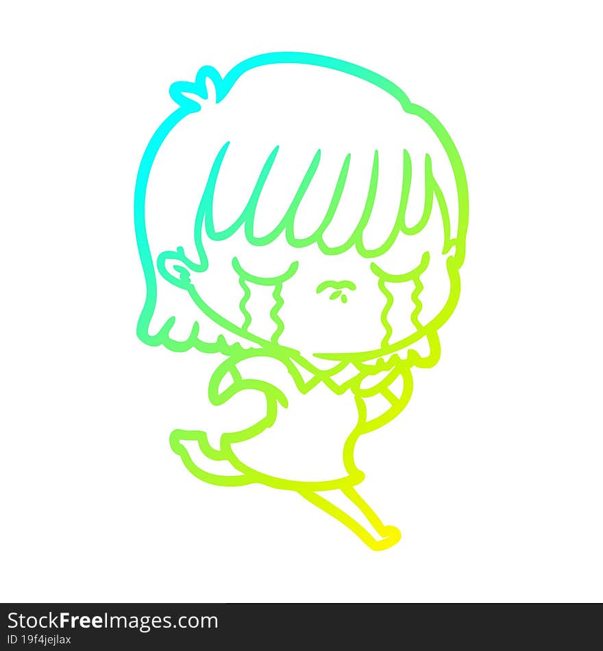 cold gradient line drawing cartoon woman crying