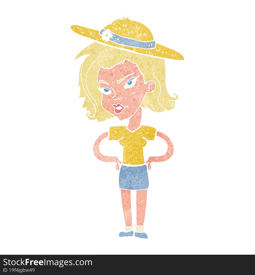 cartoon woman in summer hat