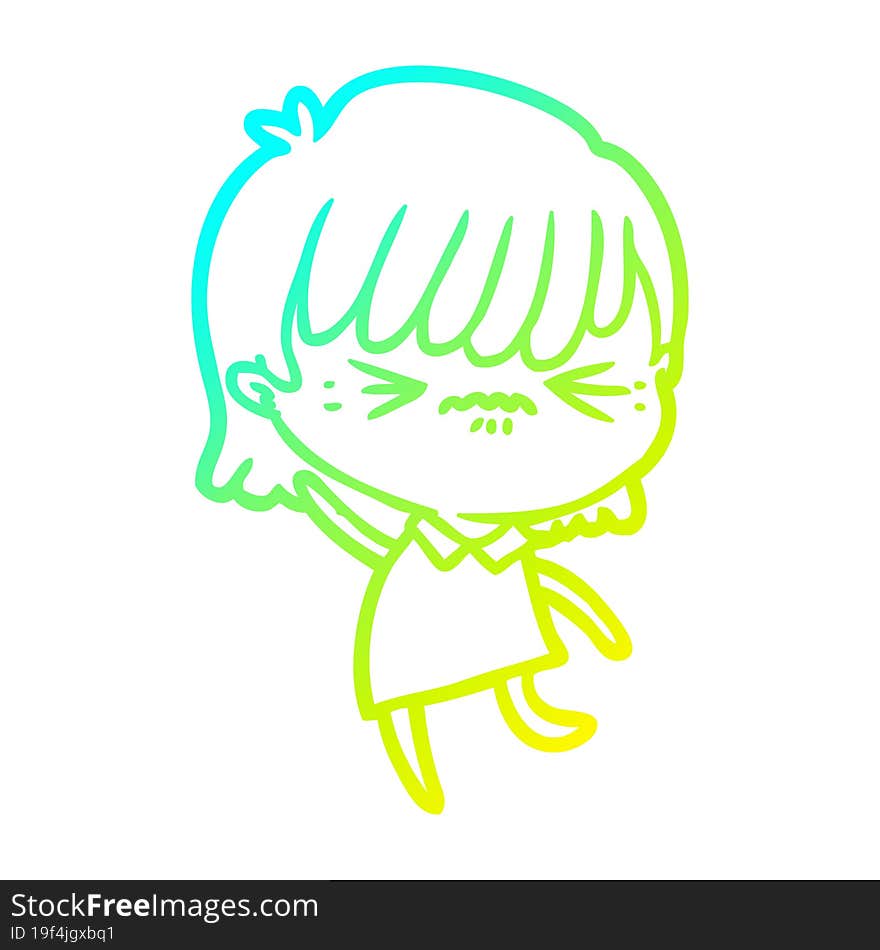 cold gradient line drawing annoyed cartoon girl