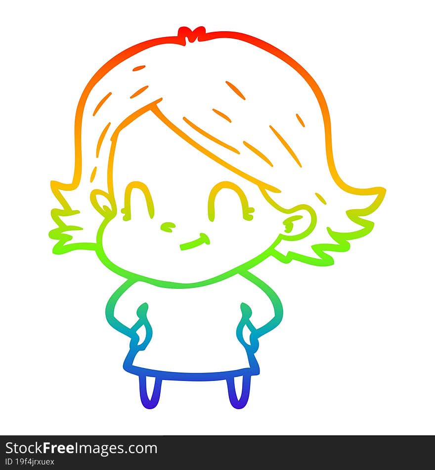 rainbow gradient line drawing cartoon friendly girl