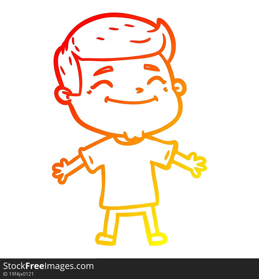 warm gradient line drawing happy cartoon man with open arms