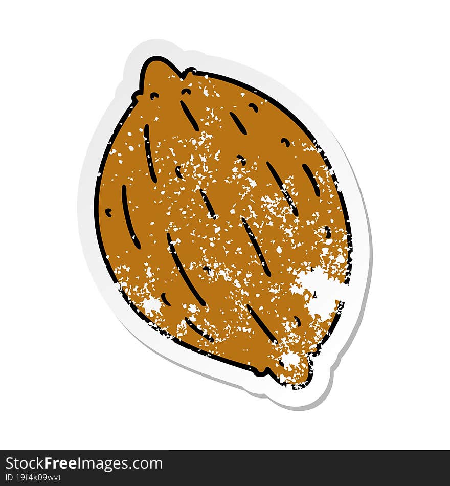 distressed sticker cartoon of a single walnut