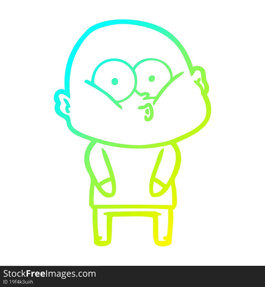 Cold Gradient Line Drawing Cartoon Bald Man Staring