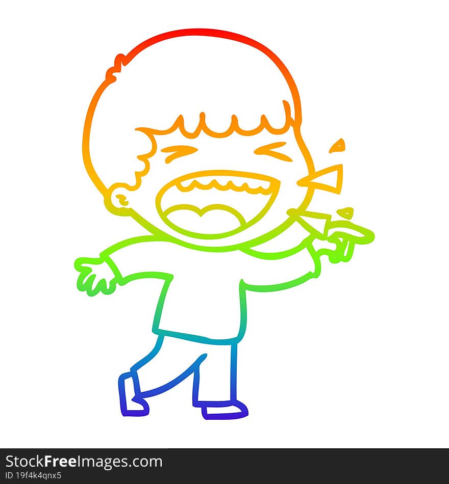 Rainbow Gradient Line Drawing Cartoon Laughing Man